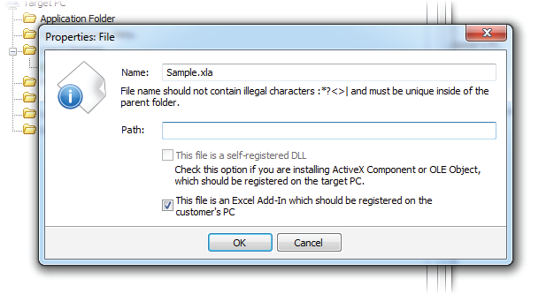Excel Workbook Compiler setup file properties
